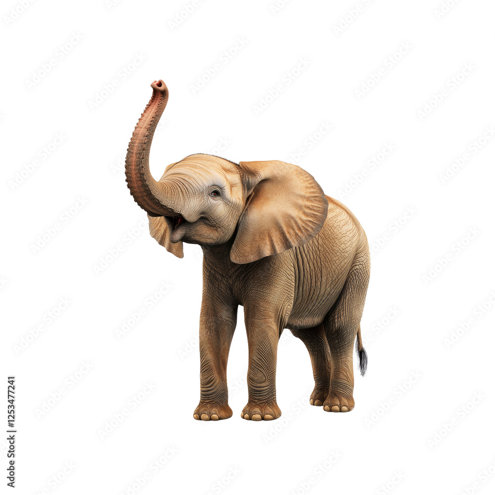 Fototapeta premium Playful Young African Elephant with Trunk Raised