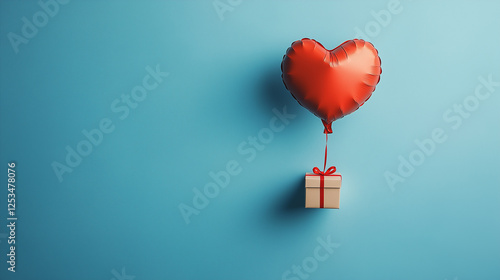 Wallpaper Mural Paper art heart balloon with a gift box, floating scene-3 Torontodigital.ca