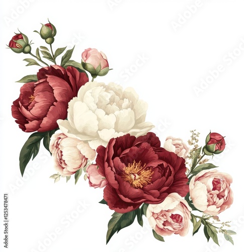 Fototapeta Naklejka Na Ścianę i Meble -  Elegant burgundy and white peonies bouquet arrangement