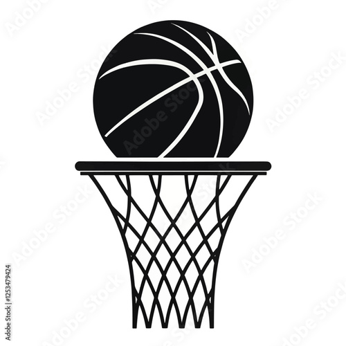 Basketball Going Through the Hoop Net Graphic Design Illustration