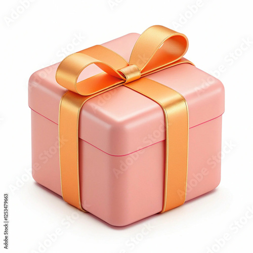 A 3D-rendered pink gift box with an orange ribbon