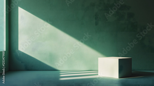 Minimalist Green Interior with Natural Light and Shadows