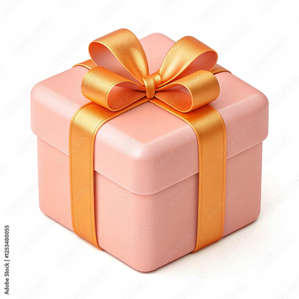 A 3D-rendered pink gift box with an orange ribbon A 3D-rendered pink gift box with an orange ribbon