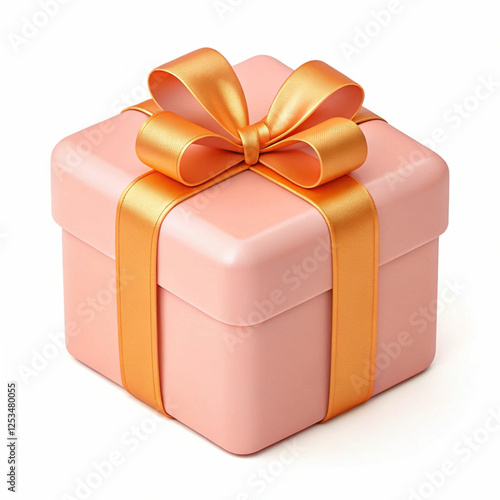 A 3D-rendered pink gift box with an orange ribbon