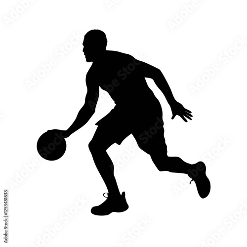 Silhouette of a Basketball Player Dribbling the Ball Dynamically