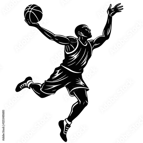 A Dynamic Silhouette of a Basketball Player in MidAir Shot