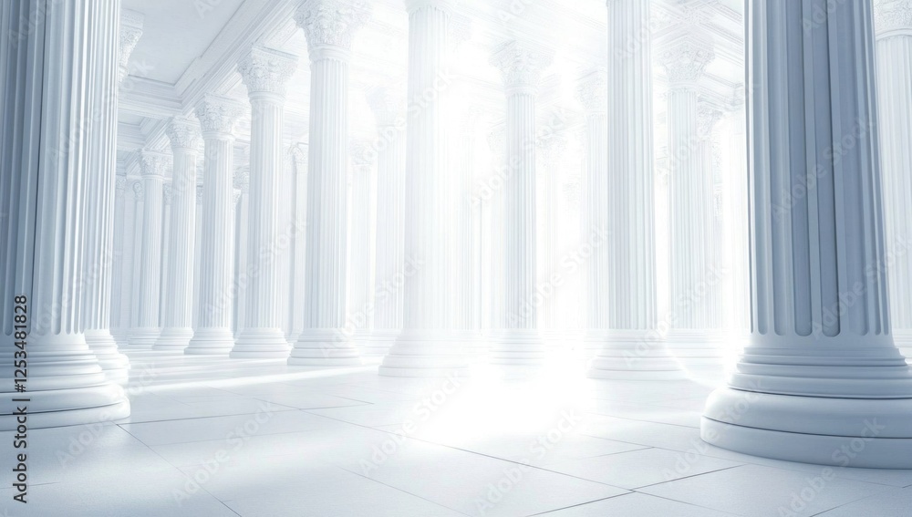 Sunlit classical colonnade interior. Sunlit classical colonnade interior.