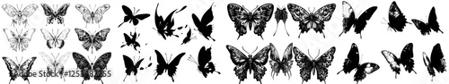 Black silhouettes of butterflies