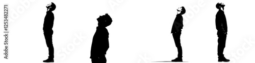 Man looks up at an illustration of a silhouette in black