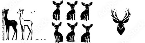 Black silhouettes depicting a male, female, and roe deer