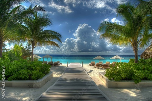 Relaxing Infinity Pool Oasis Tropical Beach Resort Scenic View Calm Waters Serenity photo