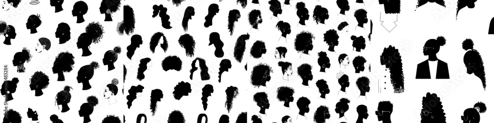 A seamless background featuring black people, with silhouettes of various men and women, includes a pattern of people icons, representing a crowd in a modern illustration A seamless background featuring black people, with silhouettes of various men and women, includes a pattern of people icons, representing a crowd in a modern illustration