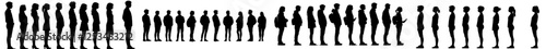 A collection of contemporary silhouettes featuring a man and a woman, portrayed as a group of standing business professionals, against a pure white backdrop with a black color scheme