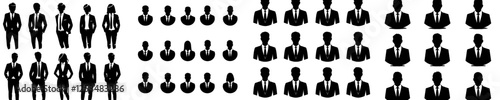 A group of black silhouettes of portraits on a white background