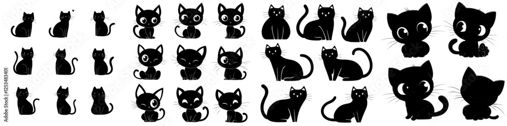 Fototapeta premium Cat silhouette collection featuring a playful cat set in modern black