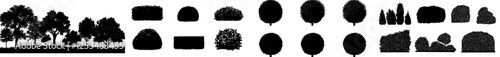 a set of bush, grass, and shrub silhouettes with a modern, transparent background, in EPS format at 10