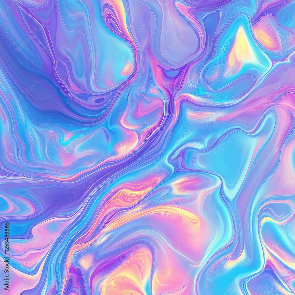 Fototapeta premium Abstract Psychedelic Background with Swirling Liquid Shapes in Blue, Purple, Pink, Green, and White – Vivid Pattern Evoking Trippy Visuals for Digital Art, Design Projects, and Creative Inspira