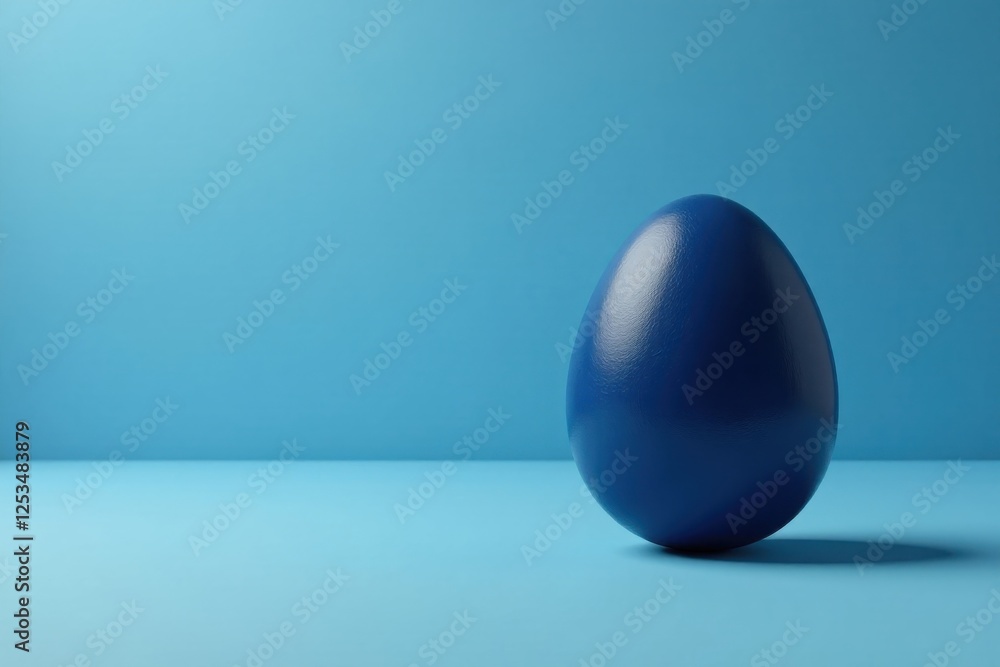 A Single Deep Blue Ovoid Shape Rests on a Light Blue Surface Against a Matching Background A Single Deep Blue Ovoid Shape Rests on a Light Blue Surface Against a Matching Background