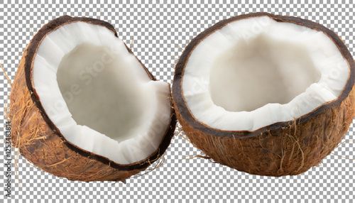 Coconut, Close-up of Whole and Half Coconut on transparent background, png, psd
