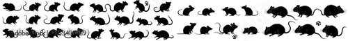 Rat silhouettes in diverse poses on a white background, ideal for pest control, Halloween imagery, and modern illustrations