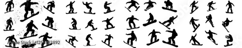 A modern snowboarder silhouette, showcasing the snowboard sport, isolated against a white background