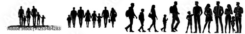 A set of people silhouettes in black color for background design, people sketches