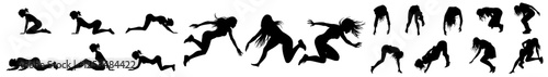 Witch, vampire, demon, creepy, and spooky elements. Zombie crawling woman silhouette filled with black in a modern style illustration icon. Collection of Halloween silhouette decorations and