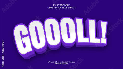Editable GOOOLL! 3D Vector Text Effect with Bold Purple Shadows, Perfect for Sports-Themed Typography, Branding, and Energetic Graphic Design