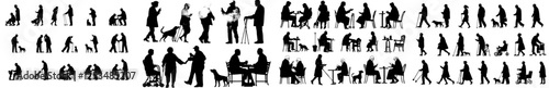 Elderly couples in modern silhouettes experiencing both good and bad times