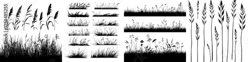 Grass silhouette seamless pattern. Nature lush landscape background Horizontal black contour isolated on white. Symbol of field lawn, park and meadow, fresh, summer. Design element Modern