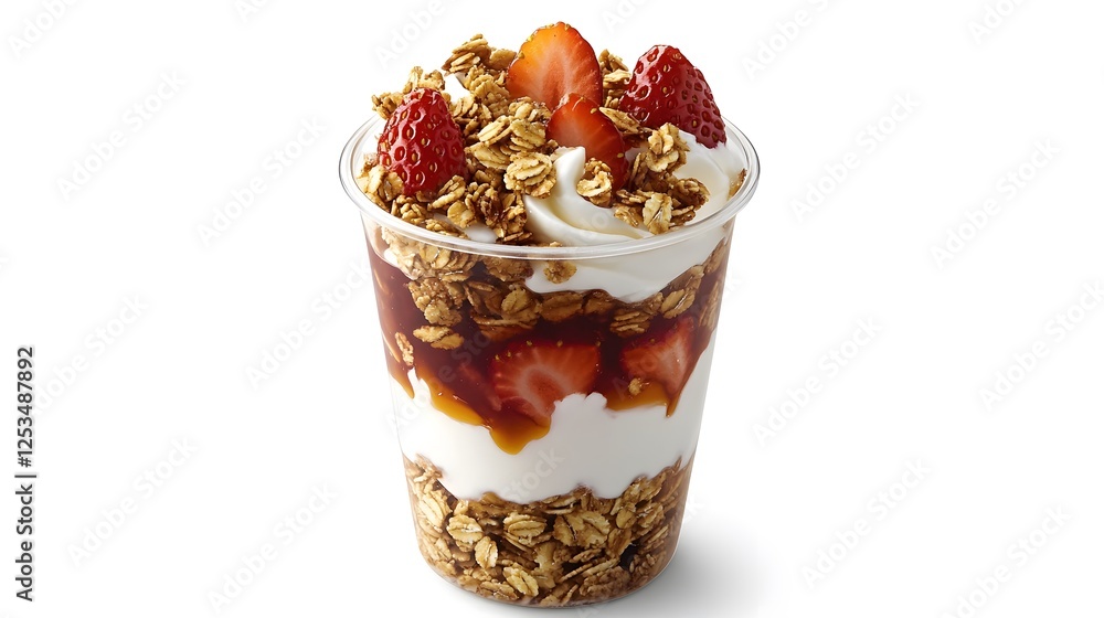 Delicious Layered Yogurt Parfait with Granola and Fresh Strawberries Delicious Layered Yogurt Parfait with Granola and Fresh Strawberries