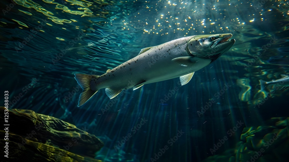Fototapeta premium HighSpeed Performance of a Salmon Fish Swimming in a Water Tank Power and Precision in Motion