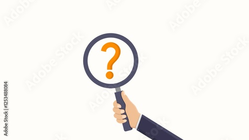 Hand holding a magnifying glass with a question mark inside. Suitable for web design, education, mystery, and problemsolving concepts.