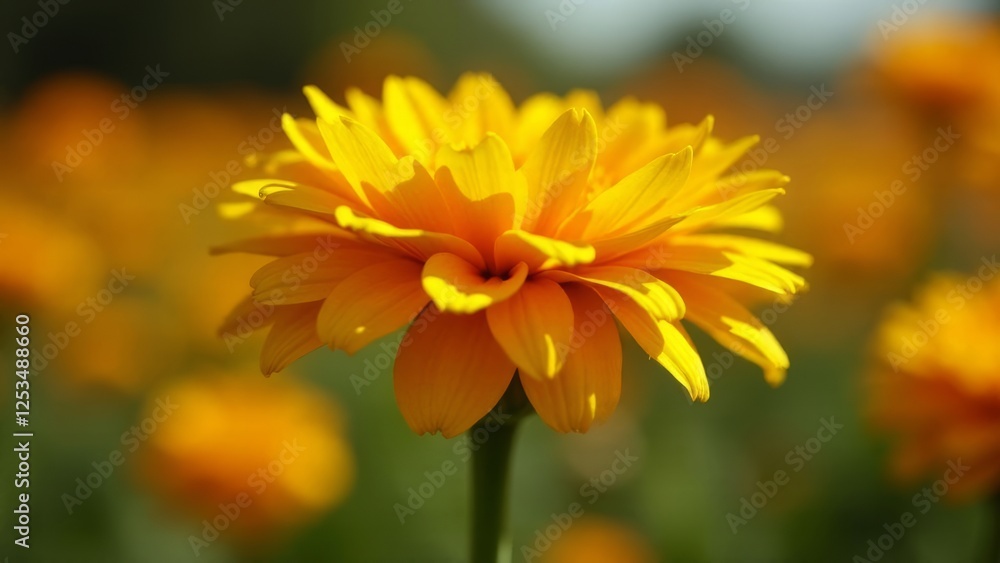 Fototapeta premium Radiant Calendula Blossom: A Close-Up View of Golden Sunshine in Full Bloom