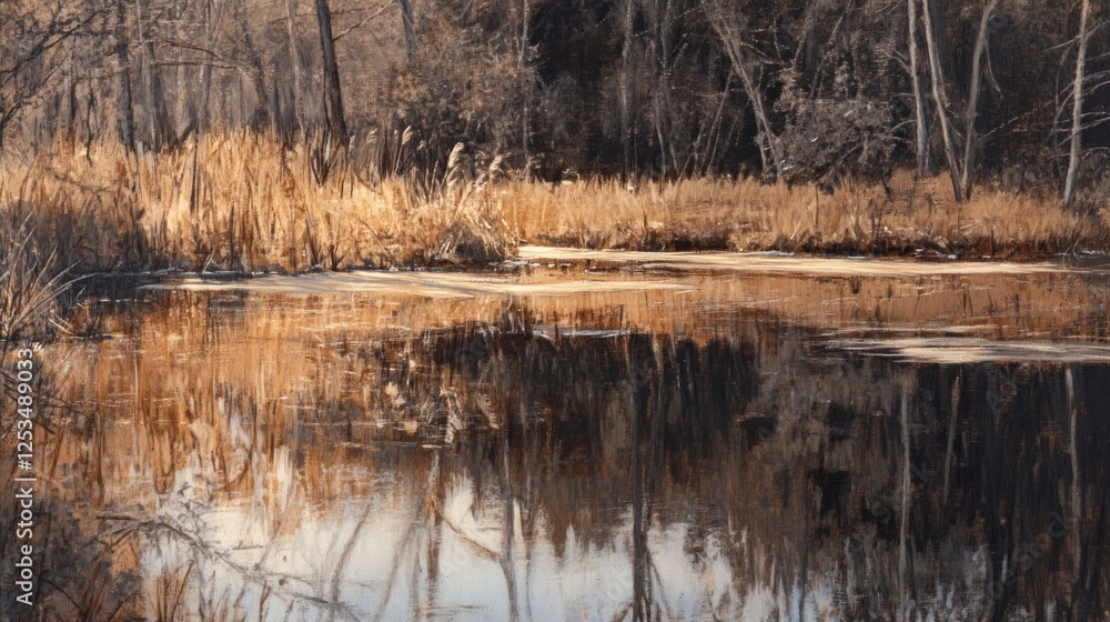 Golden Hour Reflection: Serene Autumnal Lake Golden Hour Reflection: Serene Autumnal Lake