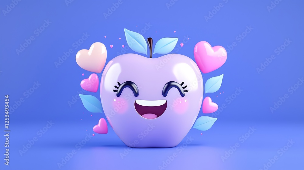 Smiling Kawaii Apple With Hearts In Pastel Colors Smiling Kawaii Apple With Hearts In Pastel Colors