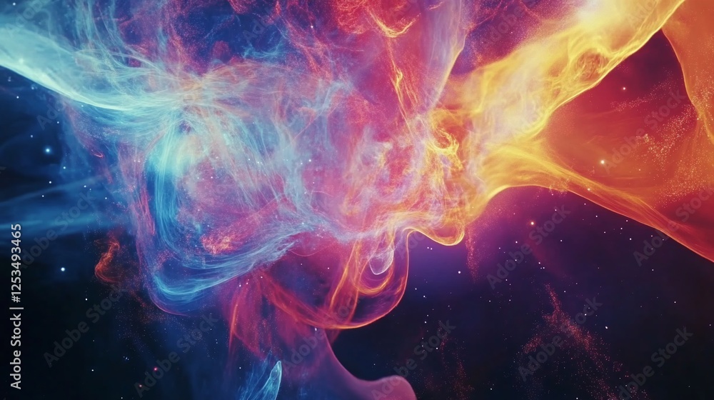 Abstract cosmic nebula with swirling clouds of vibrant blue orange pink and scattered stars Abstract cosmic nebula with swirling clouds of vibrant blue orange pink and scattered stars
