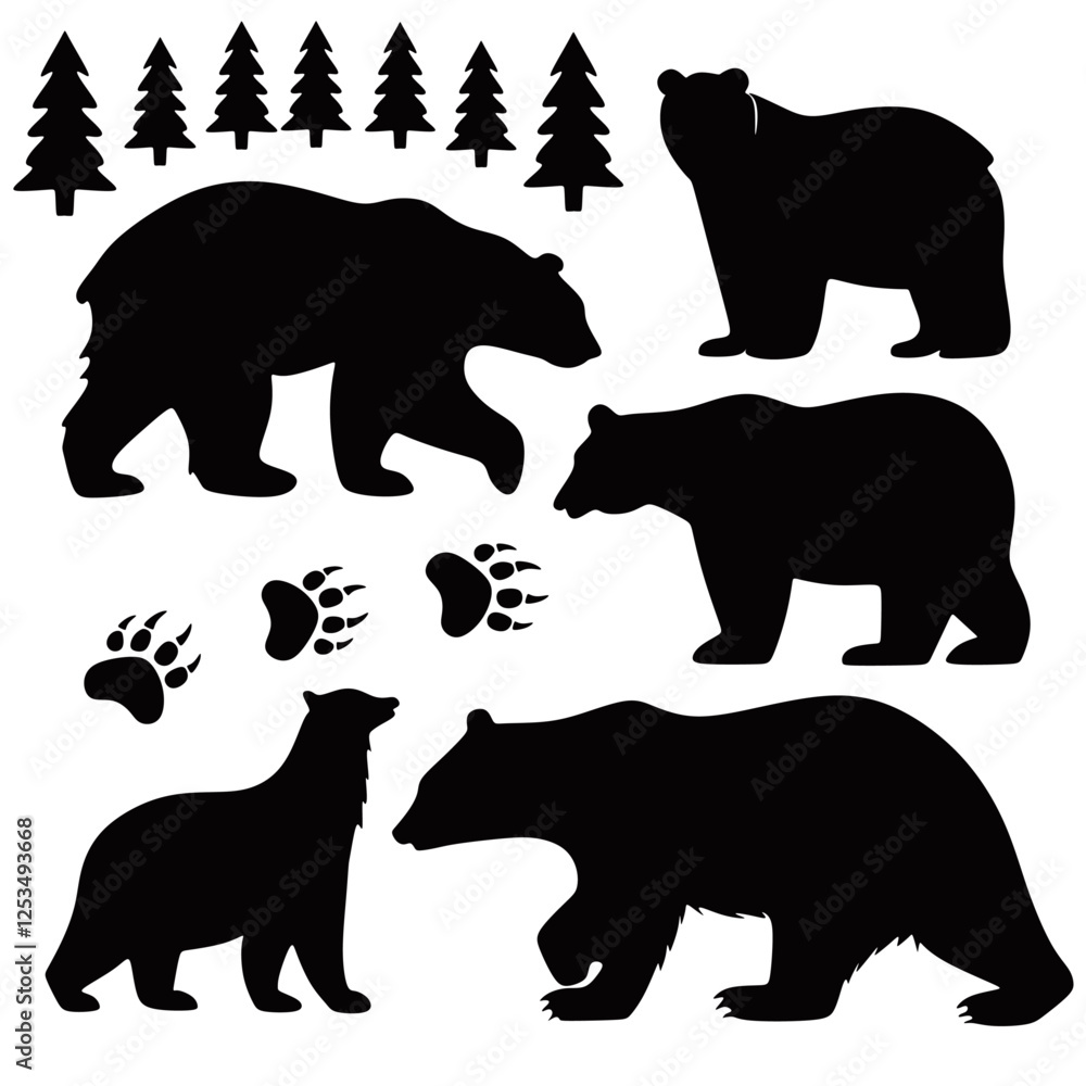 Fototapeta premium Set of polar bear silhouette. Northern animals Vector
