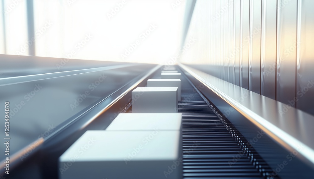 Box Movement On Conveyor Belt: Digitally Rendered Computer Animation Showing Boxes Being Transferred On A Conveyor Belt. Box Movement On Conveyor Belt: Digitally Rendered Computer Animation Showing Boxes Being Transferred On A Conveyor Belt.