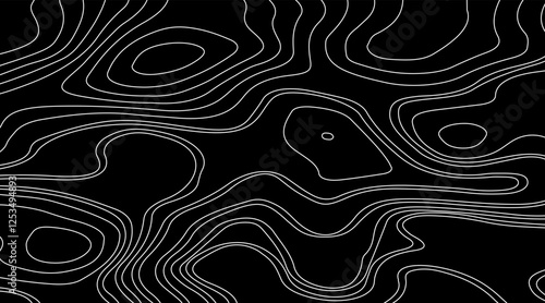 Abstract Wave line topography map background. ack topographic map of the terrain as contour. Seamless pattern. Background for geographical map. Vector illustration.