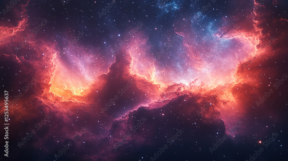 Fototapeta premium Vibrant cosmic clouds illuminated by distant stars in the vast universe