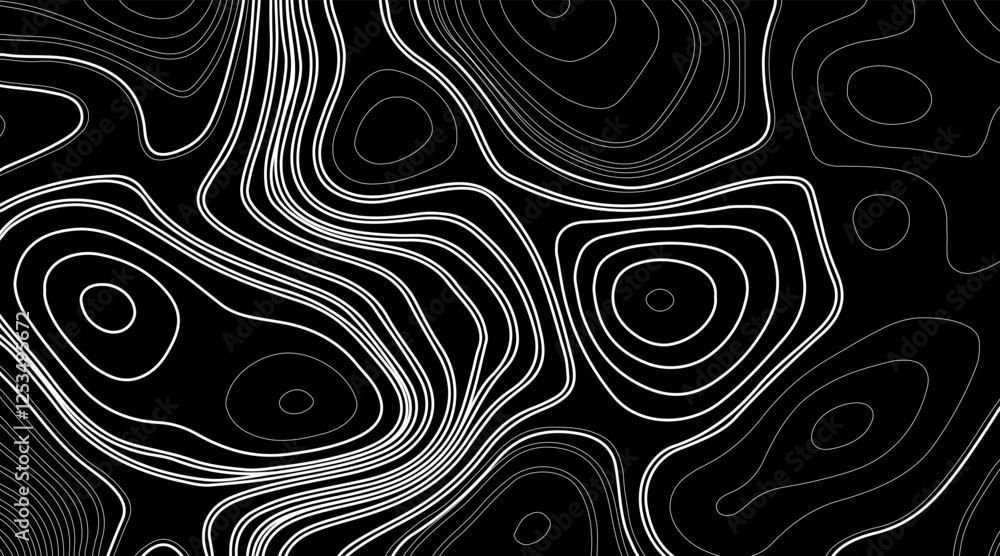 Obraz premium Abstract Wave line topography map background. topographic map of the terrain as contour. Seamless pattern. Background for geographical map. Vector illustration.