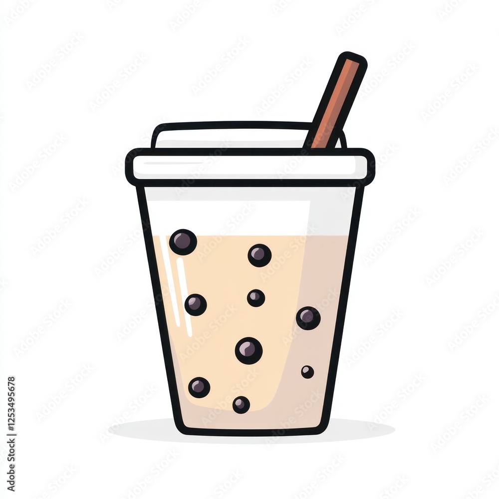 Stylized illustration of a bubble tea drink in a disposable cup. Possible use stock photo for food, drinks, or beverage companies Stylized illustration of a bubble tea drink in a disposable cup. Possible use stock photo for food, drinks, or beverage companies