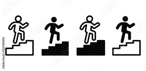 career people stair up icon symbol vector design black white color illustration sets