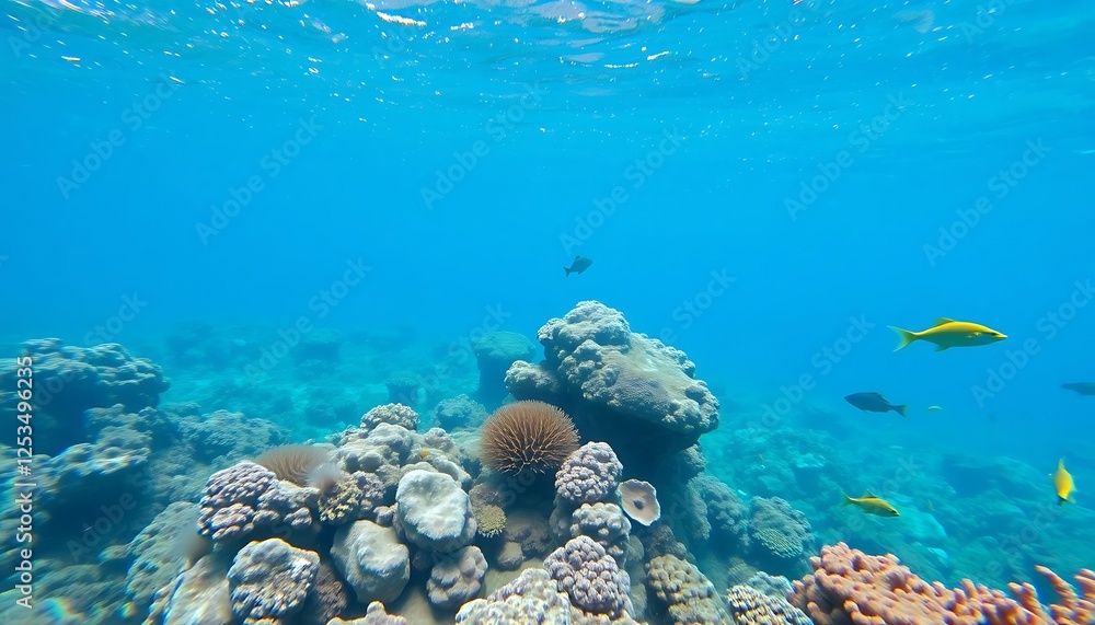 Obraz premium Underwater scene with fish and corals