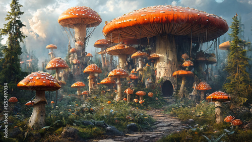 Magical forest of mushrooms