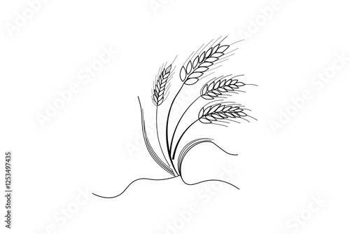 Minimalist continuous wheat line art design isolated outline Illustration  modern and clean agricultural artwork vector Art 