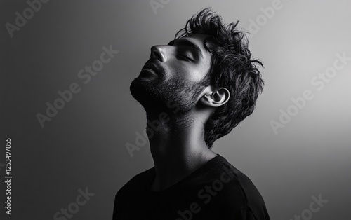 elegant black and white portrait of a man in profile photo