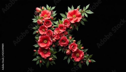 Floral Letter K Red Roses Black Background Design