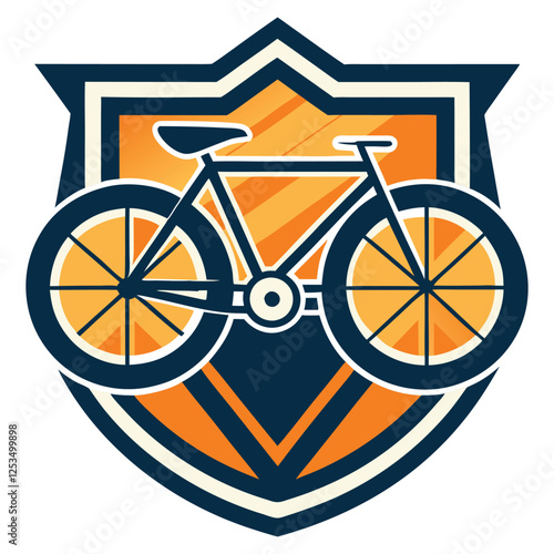 Orange and Blue Bicycle Logo with Shield Design

